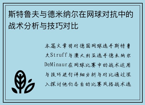 斯特鲁夫与德米纳尔在网球对抗中的战术分析与技巧对比